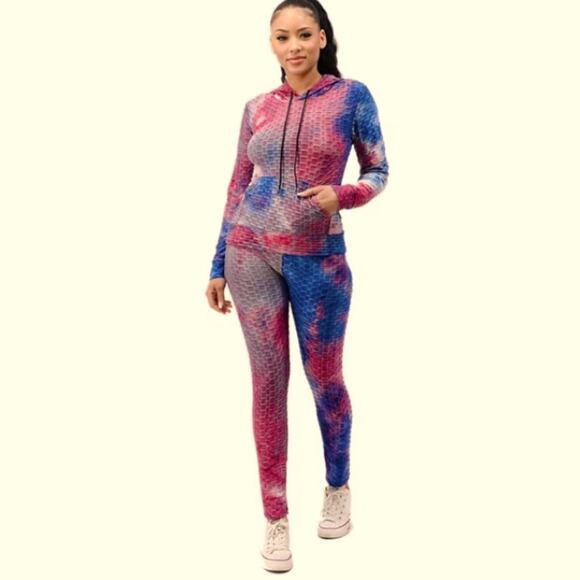 Honeycomb Bubble Texture Tie Dye Butt Lift Leggings - Picture 4 of 4